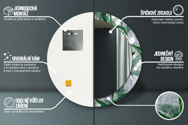 Miroir rond imprimé Feuilles tropicales