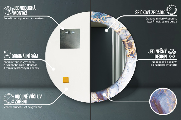 Miroir rond imprimé Art liquide abstrait