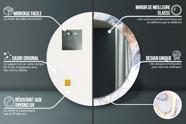 Miroir rond imprimé Art liquide abstrait