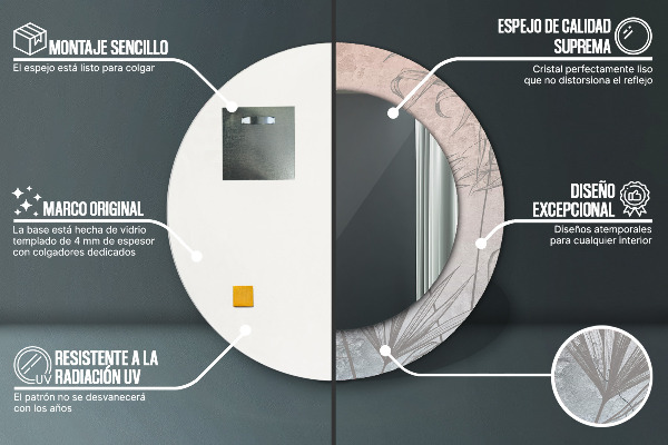 Miroir rond imprimé Fleurs tropicales