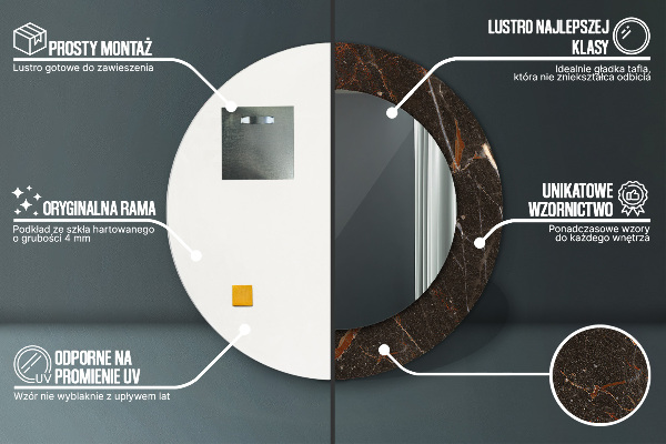 Miroir rond imprimé Marbre brun