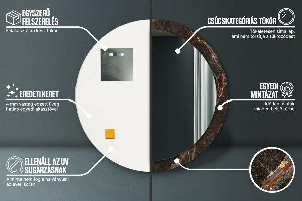 Miroir rond imprimé Marbre brun