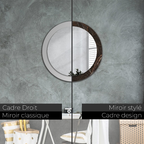 Miroir rond imprimé Marbre brun