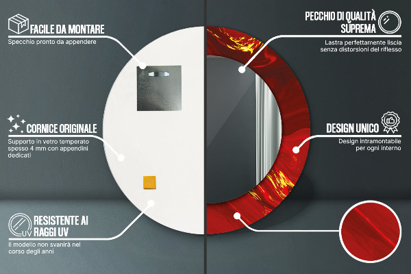 Miroir rond imprimé Marbre rouge