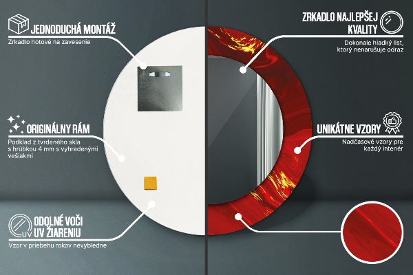 Miroir rond imprimé Marbre rouge