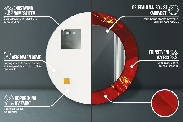 Miroir rond imprimé Marbre rouge