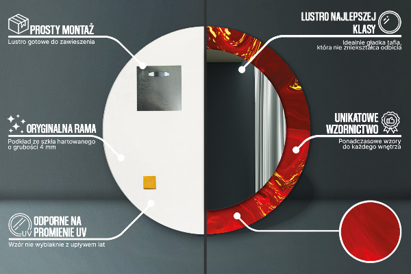Miroir rond imprimé Marbre rouge