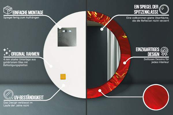 Miroir rond imprimé Marbre rouge