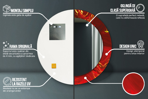 Miroir rond imprimé Marbre rouge