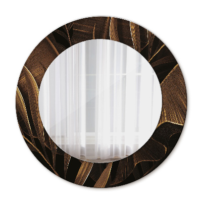 Miroir rond avec décoration Feuilles de bananes brunes