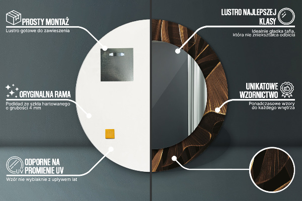 Miroir rond avec décoration Feuilles de bananes brunes