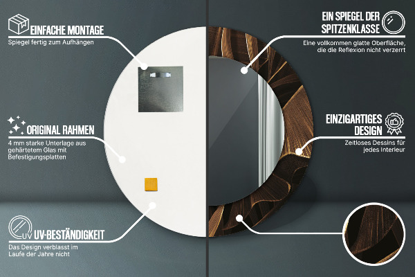 Miroir rond avec décoration Feuilles de bananes brunes