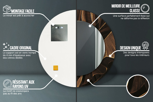 Miroir rond avec décoration Feuilles de bananes brunes