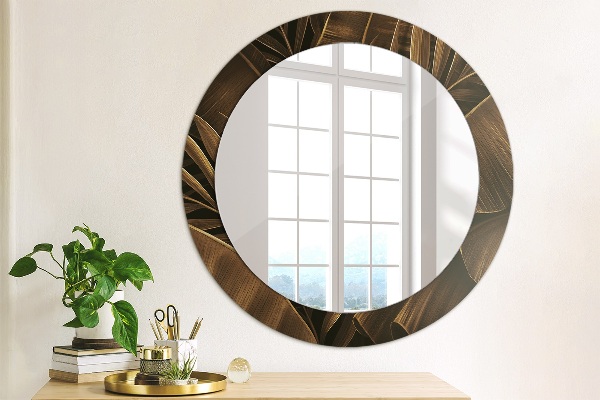 Miroir rond avec décoration Feuilles de bananes brunes