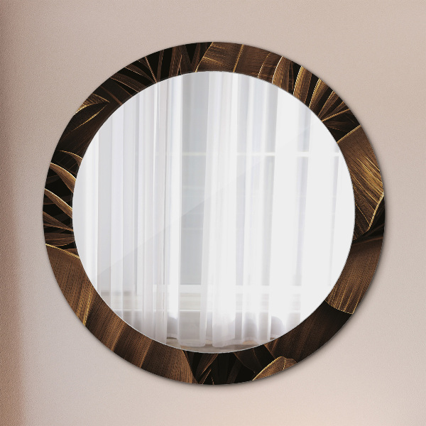 Miroir rond avec décoration Feuilles de bananes brunes