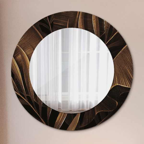 Miroir rond avec décoration Feuilles de bananes brunes