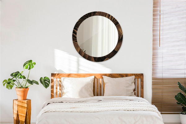 Miroir rond avec décoration Feuilles de bananes brunes