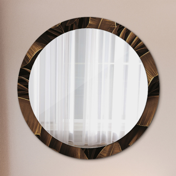 Miroir rond avec décoration Feuilles de bananes brunes