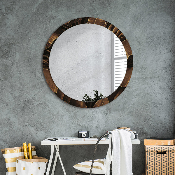 Miroir rond avec décoration Feuilles de bananes brunes