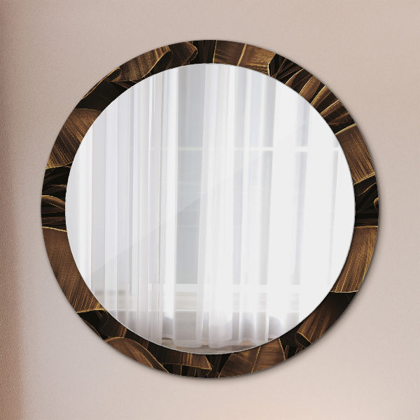 Miroir rond avec décoration Feuilles de bananes brunes