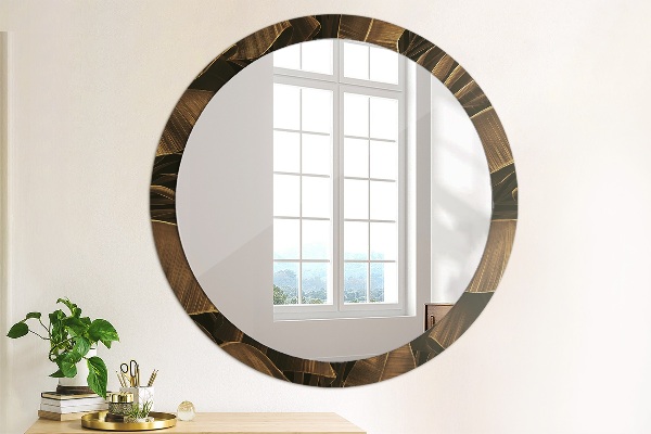 Miroir rond avec décoration Feuilles de bananes brunes