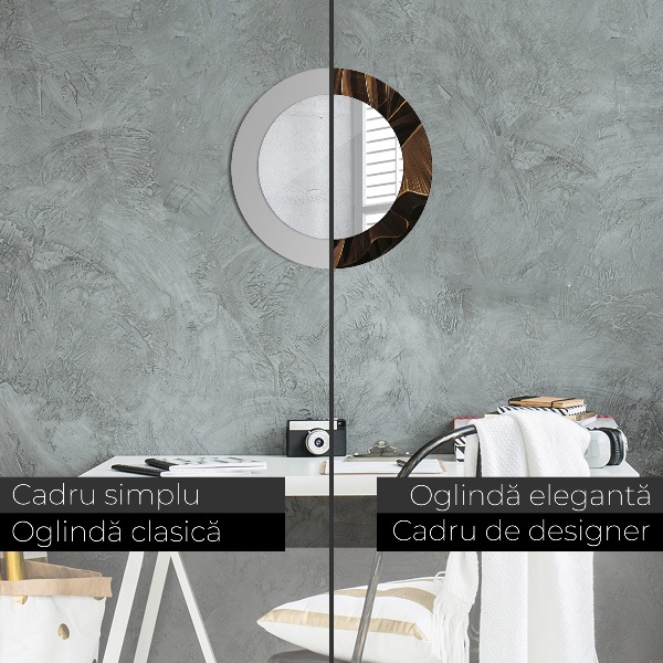 Miroir rond avec décoration Feuilles de bananes brunes