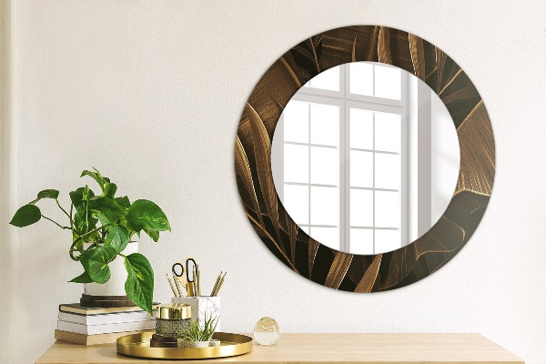 Miroir rond avec décoration Feuilles de bananes brunes