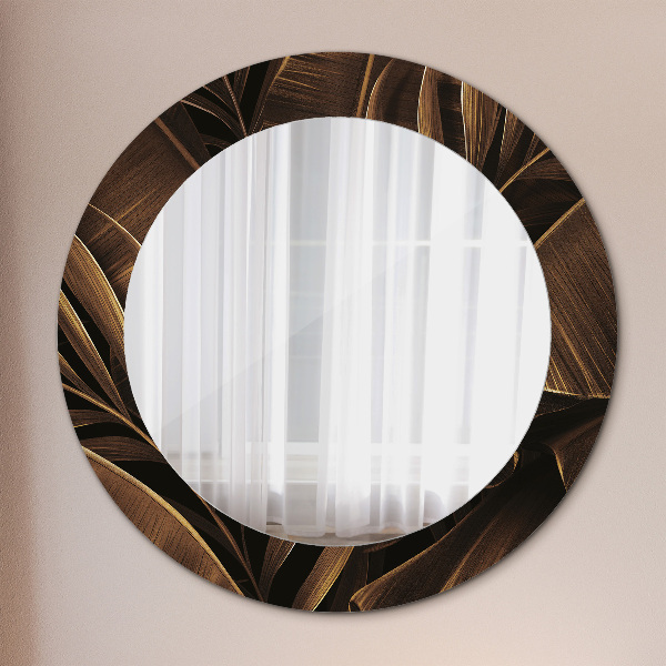 Miroir rond avec décoration Feuilles de bananes brunes