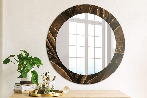 Miroir rond avec décoration Feuilles de bananes brunes