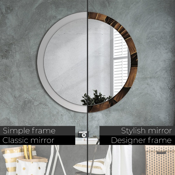 Miroir rond avec décoration Feuilles de bananes brunes