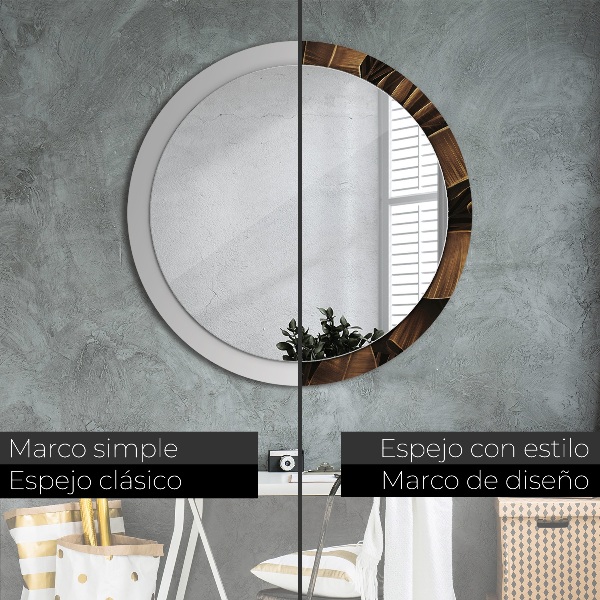 Miroir rond avec décoration Feuilles de bananes brunes