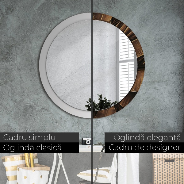 Miroir rond avec décoration Feuilles de bananes brunes