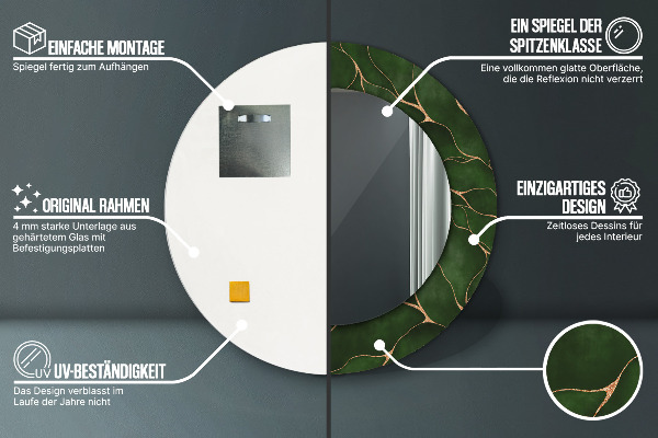 Miroir rond avec décoration Feuille abstraite