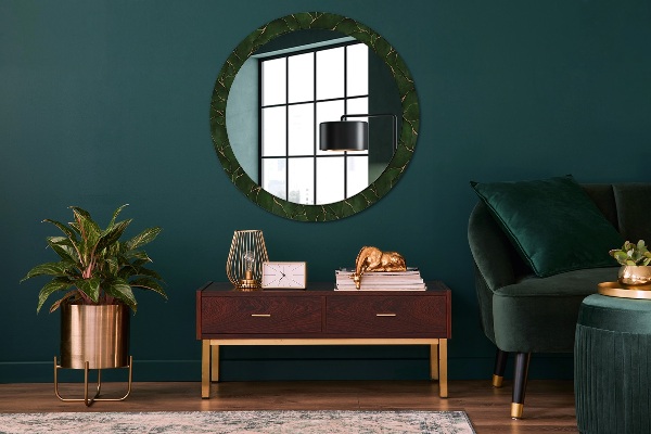 Miroir rond avec décoration Feuille abstraite