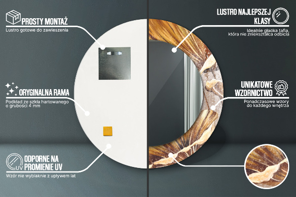 Miroir rond avec décoration Feuilles d'or