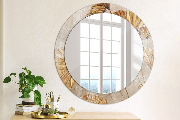 Miroir rond avec décoration Feuilles d'or
