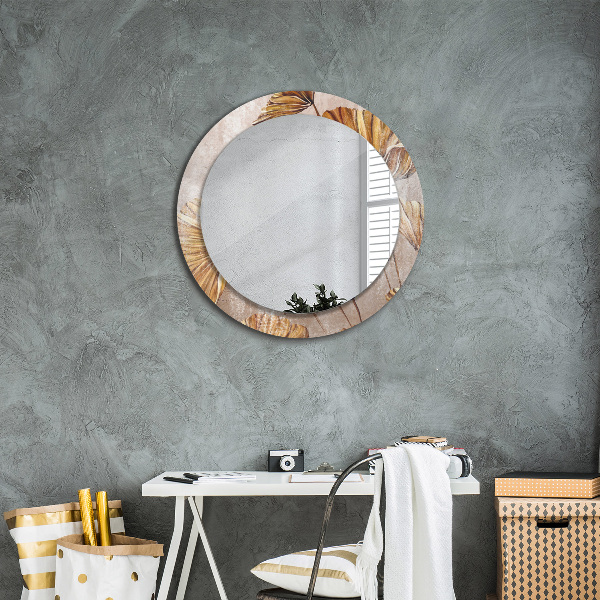 Miroir rond avec décoration Feuilles d'or