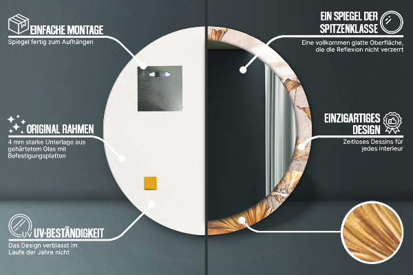 Miroir rond avec décoration Feuilles d'or