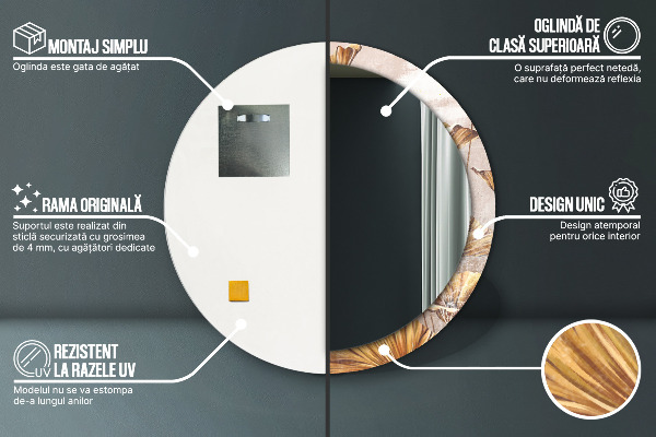 Miroir rond avec décoration Feuilles d'or