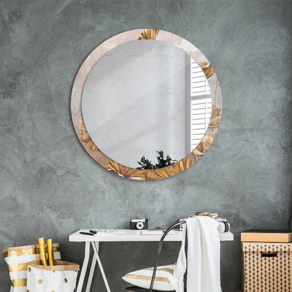 Miroir rond avec décoration Feuilles d'or