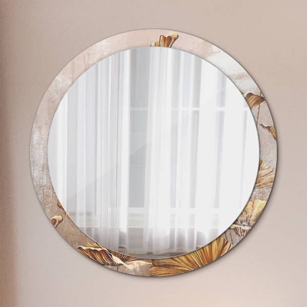 Miroir rond avec décoration Feuilles d'or