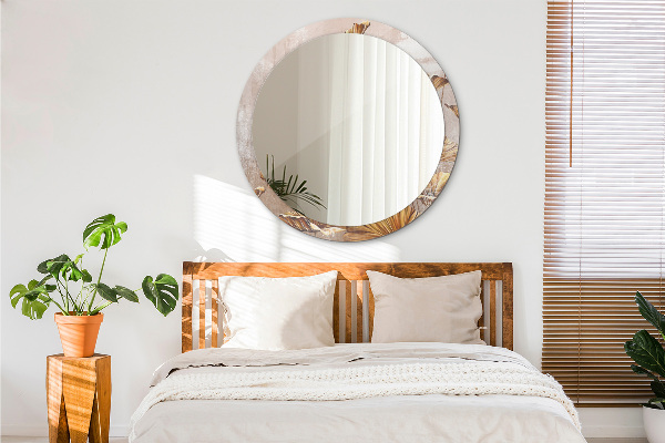 Miroir rond avec décoration Feuilles d'or