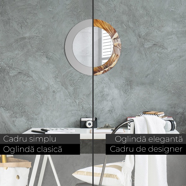 Miroir rond avec décoration Feuilles d'or