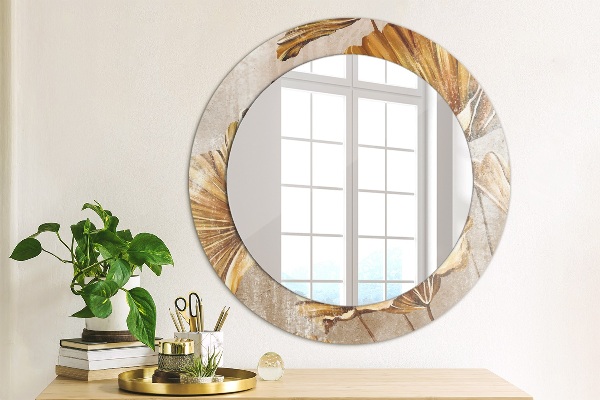 Miroir rond avec décoration Feuilles d'or