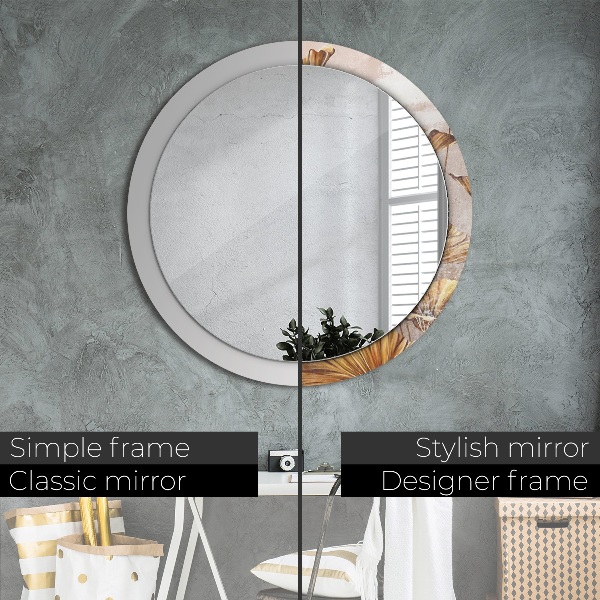 Miroir rond avec décoration Feuilles d'or