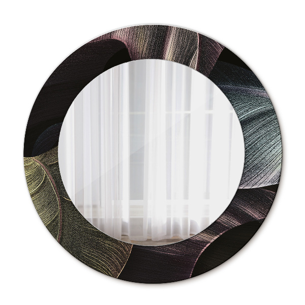 Miroir rond imprimé Feuilles tropicales sombres