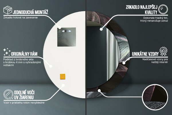 Miroir rond imprimé Feuilles tropicales sombres