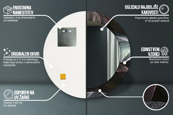 Miroir rond imprimé Feuilles tropicales sombres