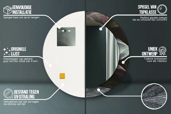 Miroir rond imprimé Feuilles tropicales sombres