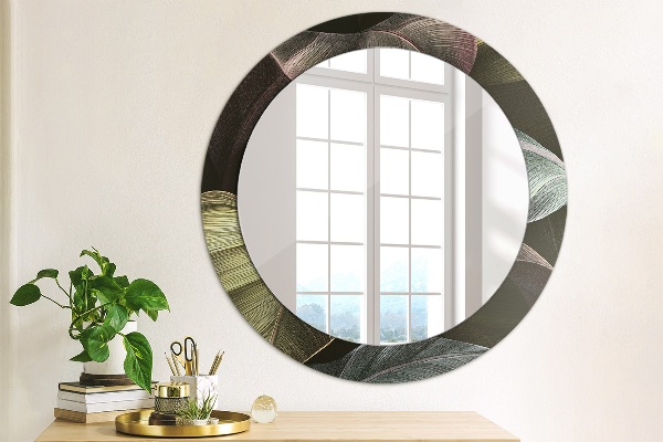 Miroir rond imprimé Feuilles tropicales sombres